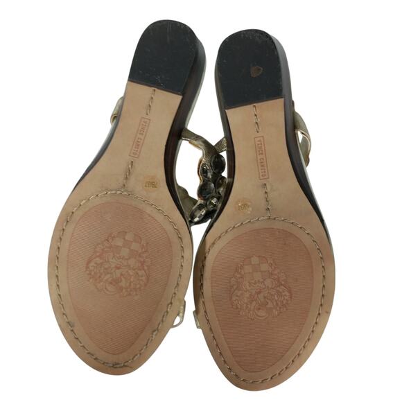 VINCE CAMUTO! GOLDEN GRECIAN STYLE FACETED JEWEL TOE STRAP HEELS, SANDALS! SZ 7B - Picture 9 of 10